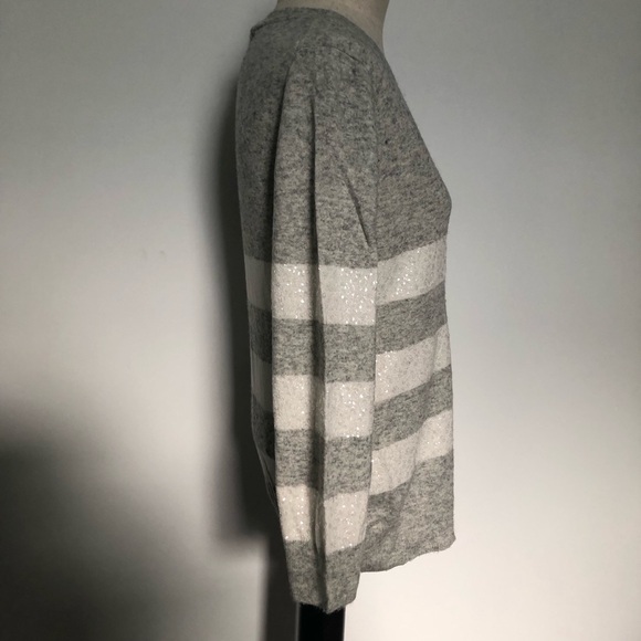 J Crew Cozy Gray Sequin StripedSweater - Picture 3 of 7